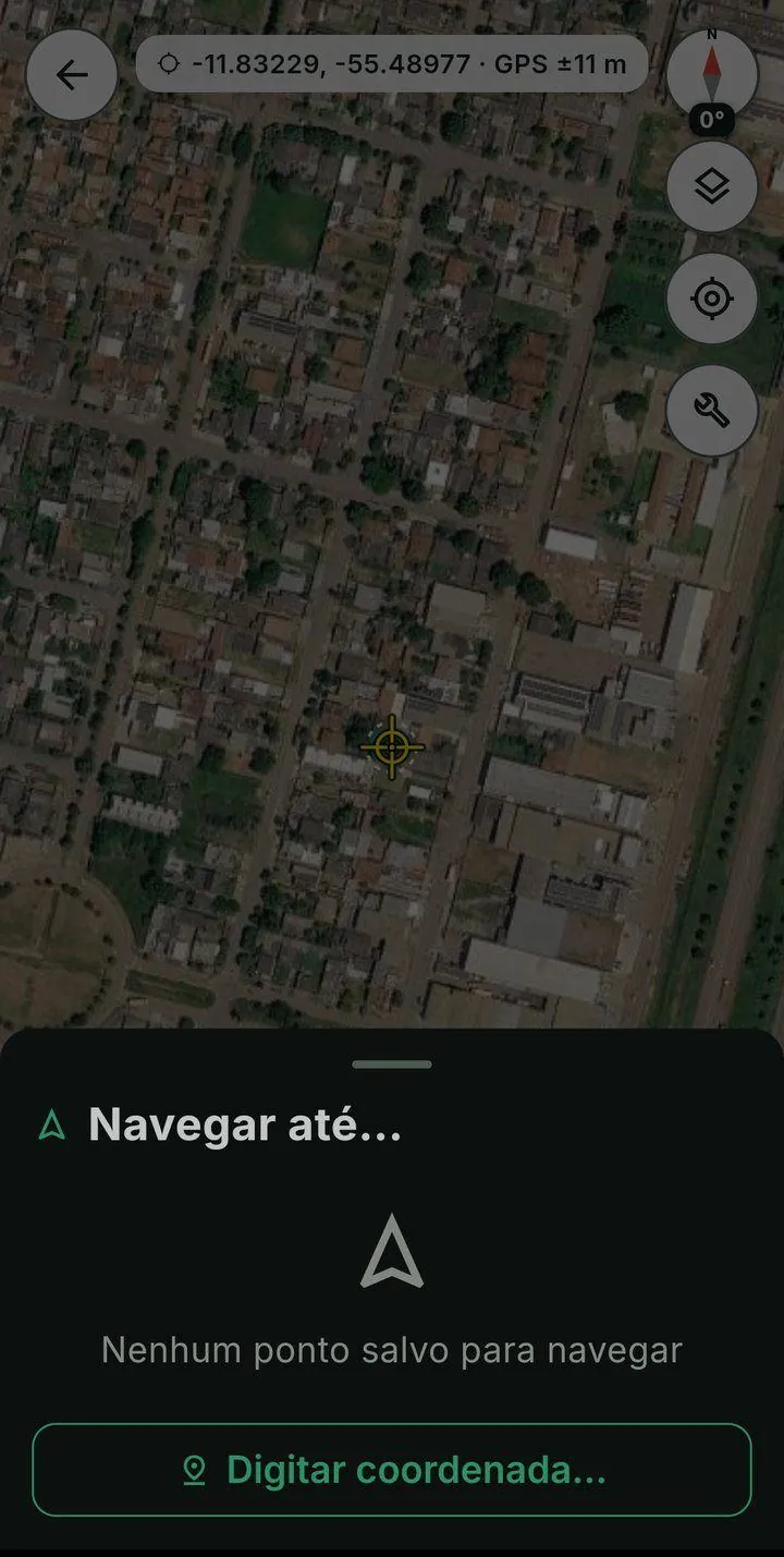 Folha Navegar até: nenhum ponto salvo para navegar e o botão Digitar coordenada