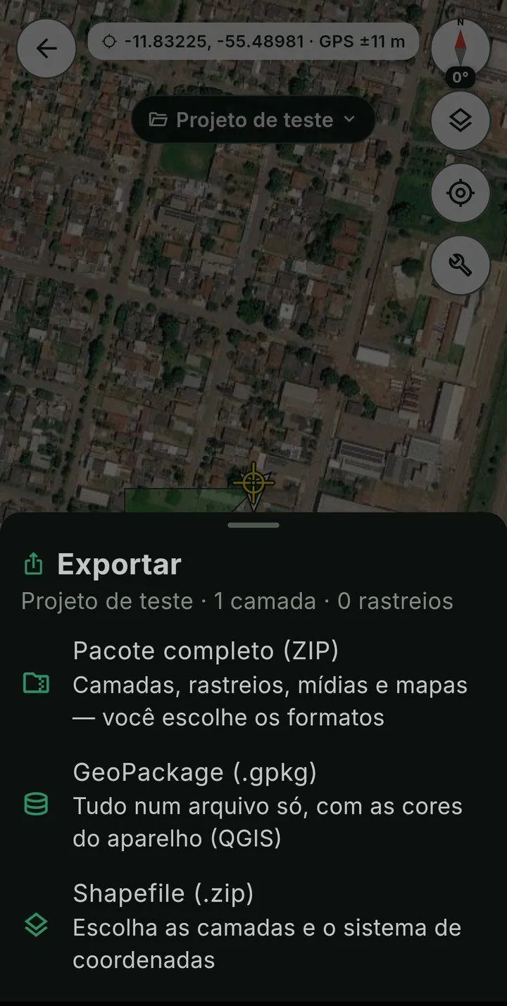 Folha Exportar do ForestMap com pacote completo em ZIP, GeoPackage e shapefile